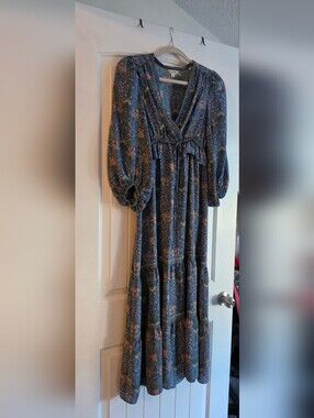 max studio elbow length sleeve print tiered maxi dress Max Studio + Elbow Length Sleeve Print Tiered Maxi Dress